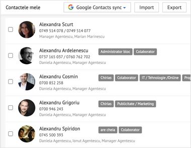 Contacte in interfata CRM REBS