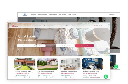 Acces la 8 teme site agentie imobiliara cu publicare, inclusiv integrare chat Whatsapp